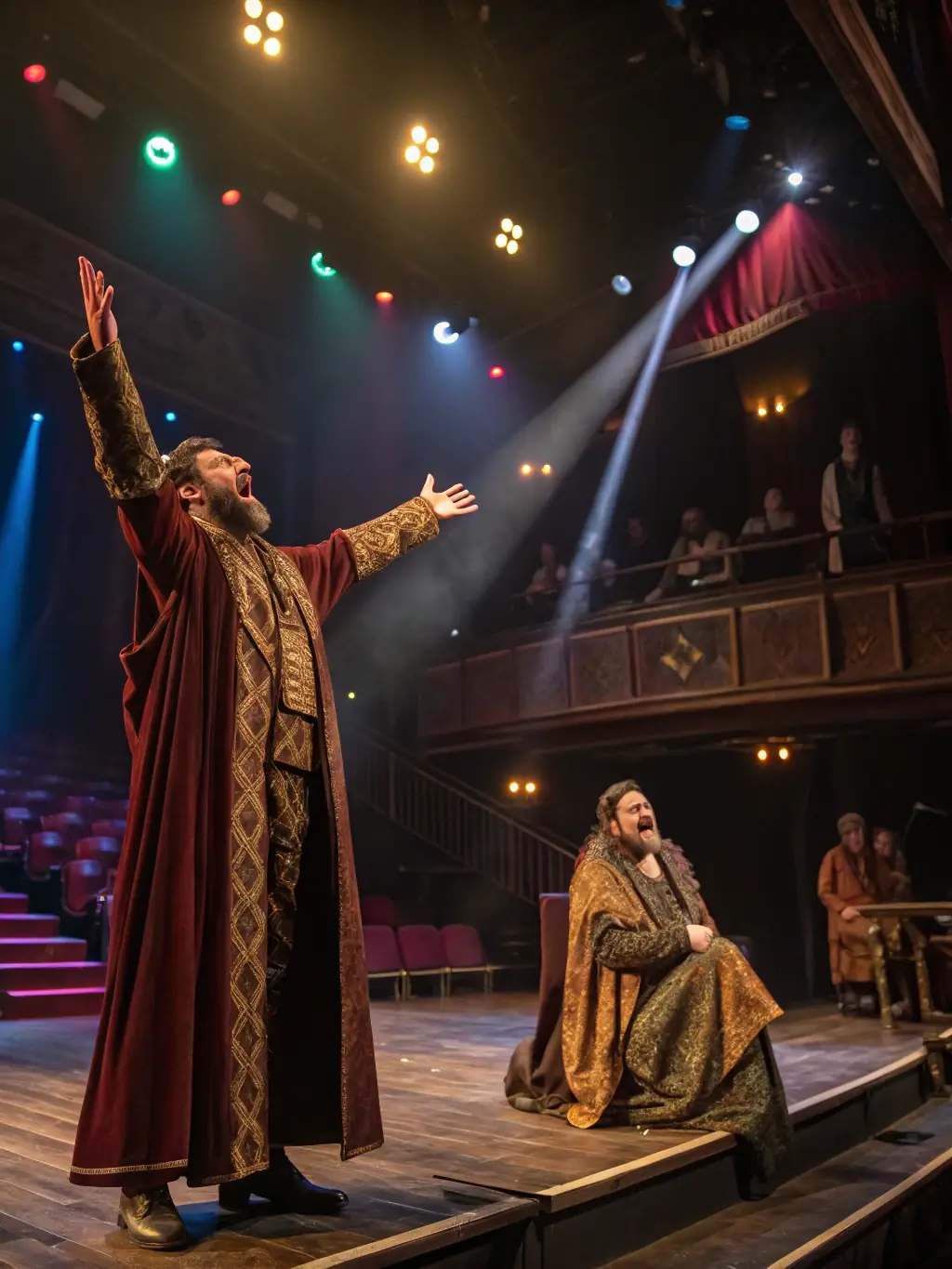 A vibrant photograph capturing a scene from one of CAP NANAS' recent theatrical performances, showcasing the actors in costume and the set design.